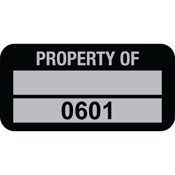 Lustre-Cal Property ID Label PROPERTY OF 5 Alum Blk 1.50in x 0.75in 1 Blank Pad&Serialized 0601-0700, 100PK 253769Ma2K0601 - main